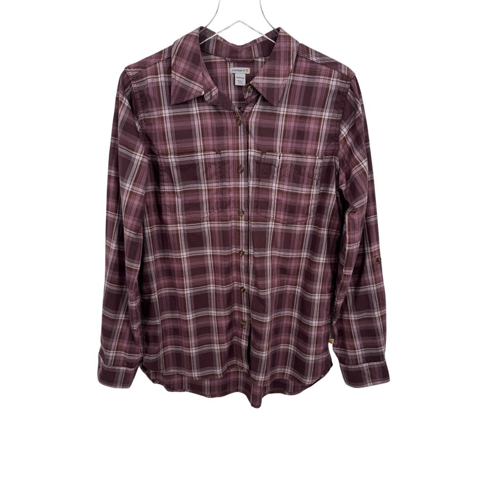 Carhartt Fairview shirt M plaid button front long tab sleeve western purple